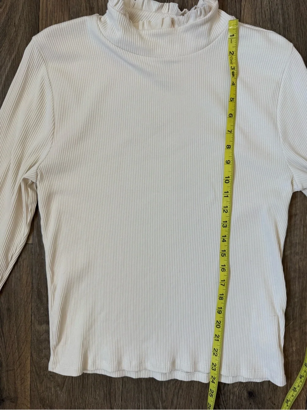 J. Crew Vintage Cream Ruffle Mock Neck Ribbed Long-Sleeve Top Women’s XL